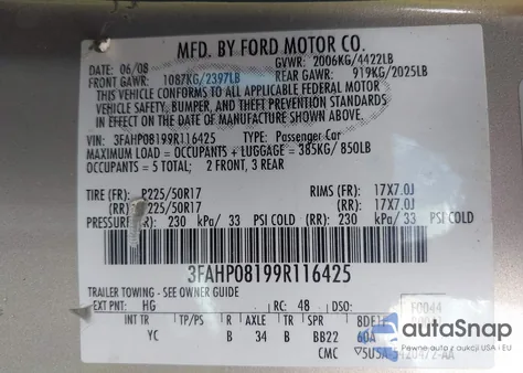 2009 Ford Fusion Sel from USA, damaged, VIN 3FAHP08199R116425